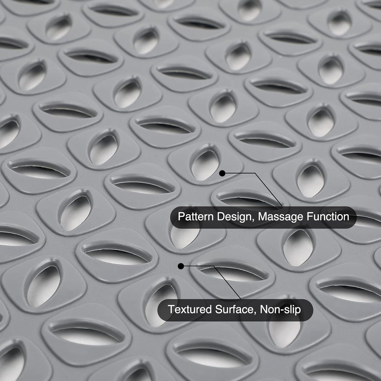 WELTRXE Bathtub Mat, Anti Slip Bathroom Mat, Flexible Rubber Shower Mat, Odorless for Home Hotel, Strong Suction Cups and Drain Hole, Machine Washable, Safe for Elder Kids, 70 x 40cm, Clover, Grey