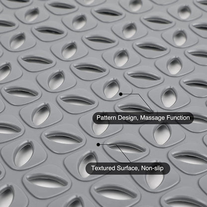 WELTRXE Bathtub Mat, Anti Slip Bathroom Mat, Flexible Rubber Shower Mat, Odorless for Home Hotel, Strong Suction Cups and Drain Hole, Machine Washable, Safe for Elder Kids, 70 x 40cm, Clover, Grey