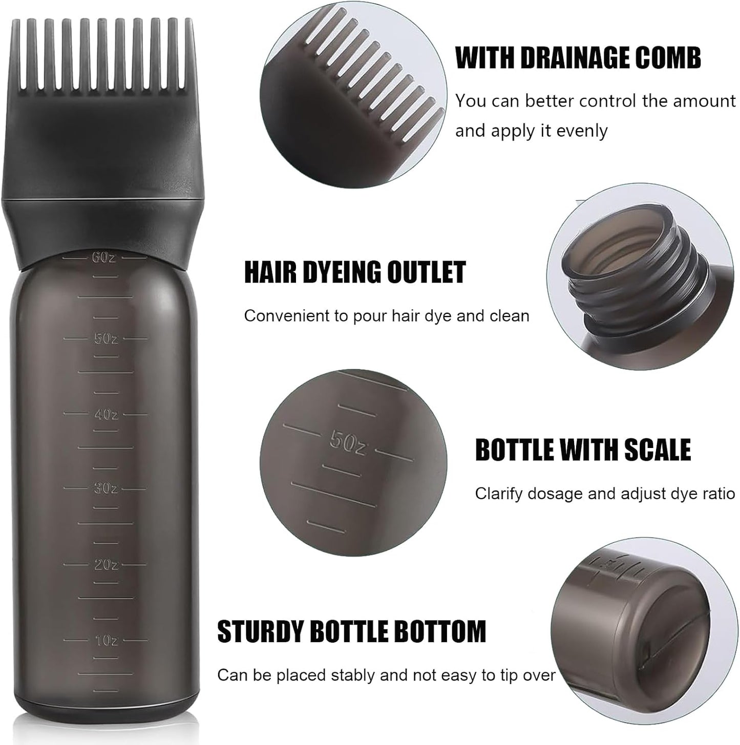 Hair Dye Brush Bottle Hair Root Comb Applicator Bottles Hair Dye Tools Applicator Brush Bottles for Salon (black)