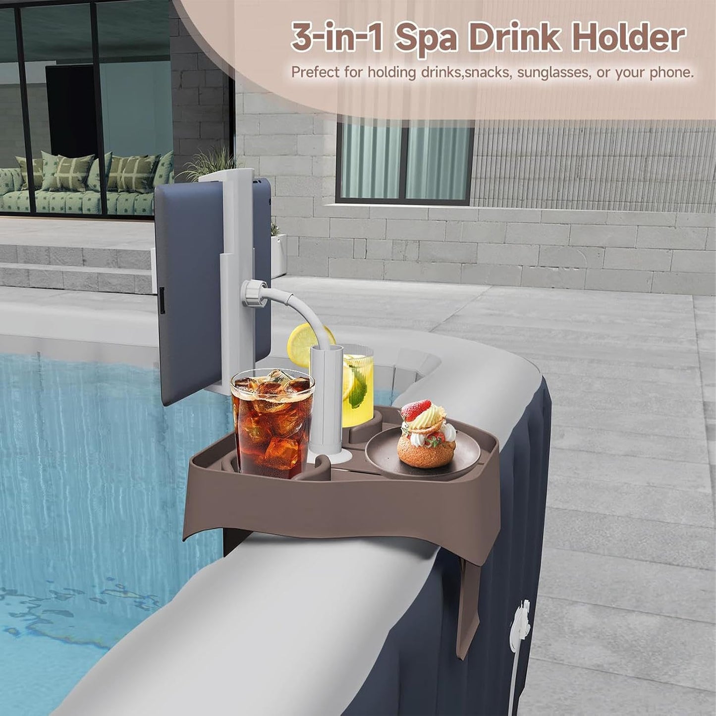 Adjustable Hot Tub Tray Table With Cup Holder Phone Holder, Hot Tub Caddy Drink Tray With 2 Cup Holders For Outdoor Inflatable Pools, Spas Storage Caddy Drink Trays Shelf, Bathtub Accessories