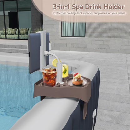 Adjustable Hot Tub Tray Table With Cup Holder Phone Holder, Hot Tub Caddy Drink Tray With 2 Cup Holders For Outdoor Inflatable Pools, Spas Storage Caddy Drink Trays Shelf, Bathtub Accessories