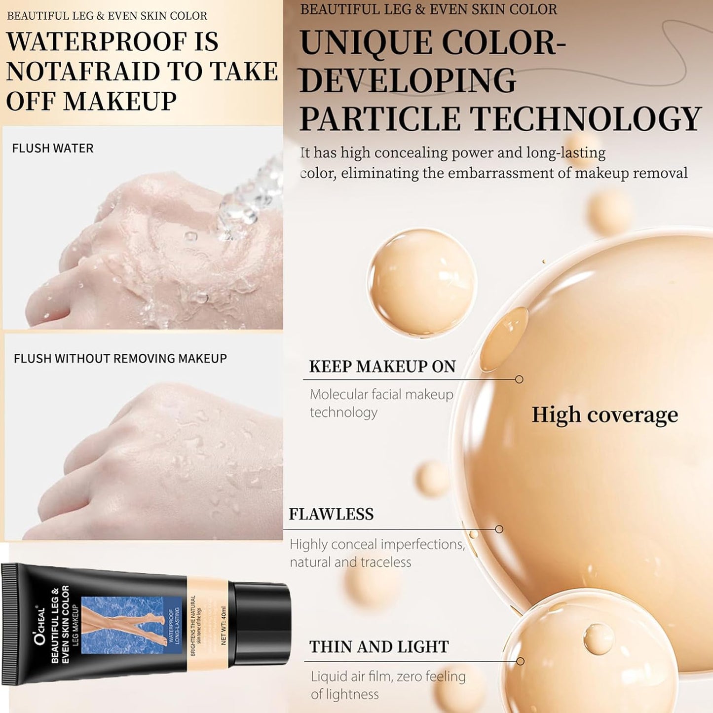 2 PCS Leg and Body Makeup Foundation, Body Coverage Tattoo Concealer, Waterproof Leg &amp; Body Tattoo Scar Cover up, Covers Varicose Veins for All Skin Tones (B, M)