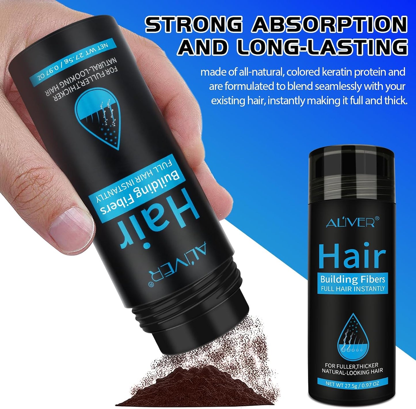 Hair Fibers for Men, Nature Keratin Hair Fibres, Hair Loss Concealer, Professional Fiber Hair Powder for Men and Women (Dark Brown)