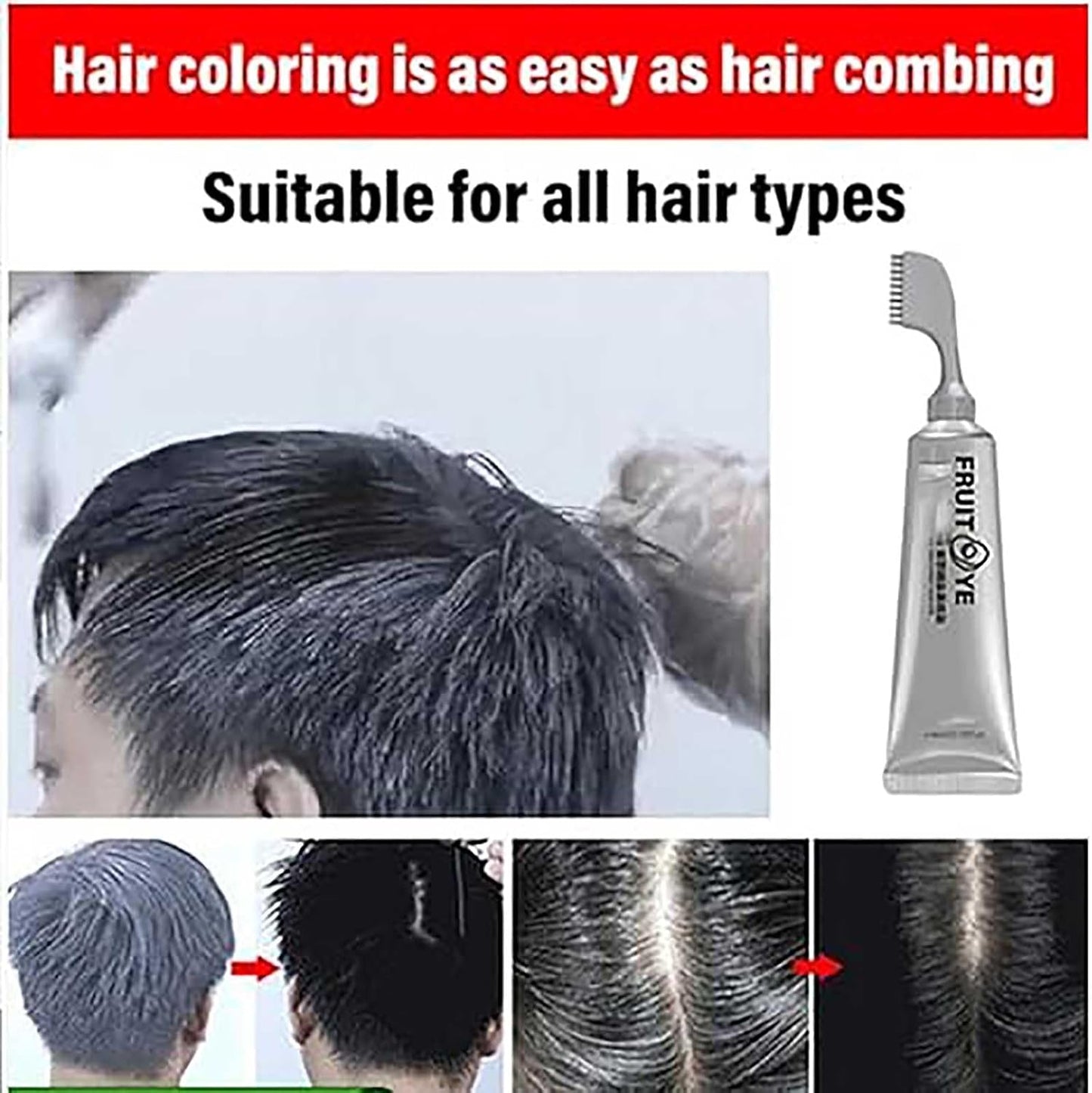 Fruit Essence Hair Dyeing Comb, Black Fruit Dyeing Cream, Plant Extract Hair Dye Essence, Hair Dye Cream With Comb (Black Brown)