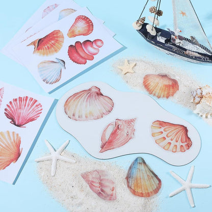 6 Pages Bathtub Sea Stickers Bulk Non Slip Bathtub Stickers with Scraper Plastic Adhesive Ocean Animal Conch Pattern Slippery Floor Decal for Shower and Bath Tub Home Decorations Gift Adults