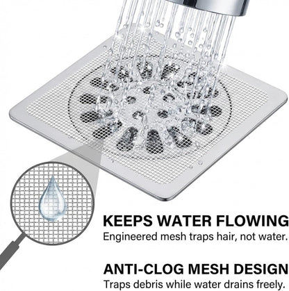 (25 Pack) Disposable Drain Cover &amp; Drain Snake Stickers - 10 cm Square Shower Drain Cover &amp; Hair Catcher for Shower Drain - Perfect for Bath &amp; Kitchen - Mesh Stops Human &amp; Pet Hair