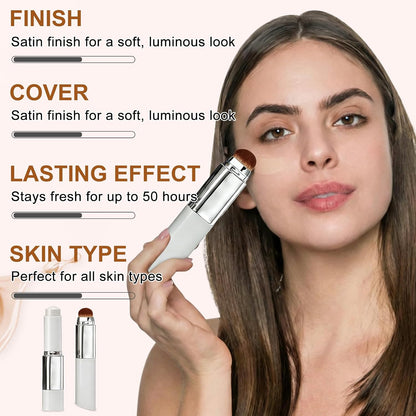 Faccelove Foundation Stick with Brush, Colour Changing Foundation Stick with SPF 15, Automatic Colour Adjustment, 2-in-1 Makeup Stick for Natural Rays, Long Lasting for All Skin Types