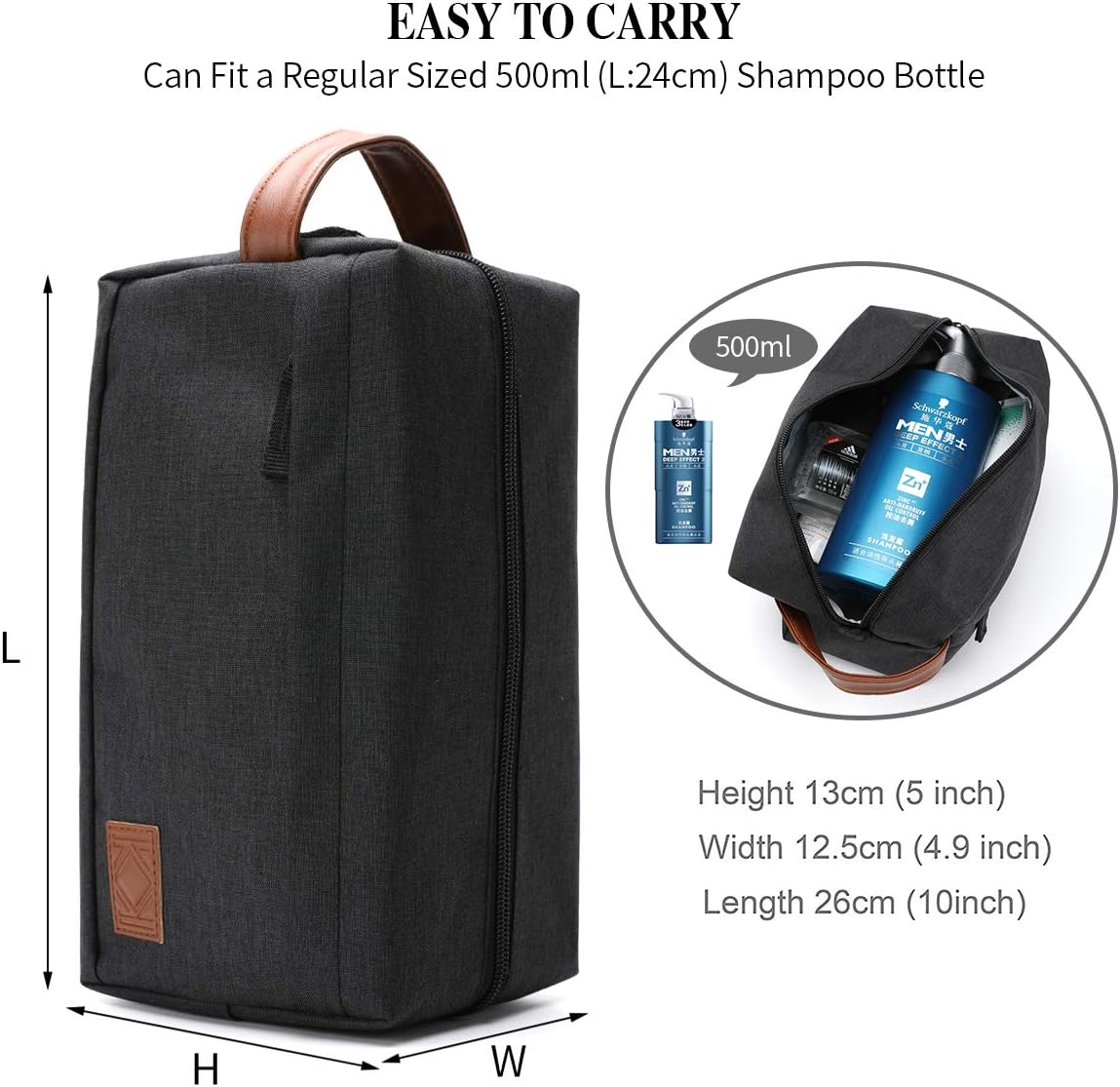 KK Water - Resistant Hanging Toiletry Travel Bag – Spacious Black Gym, Shaving, Make Up Bag for Men &amp; Women