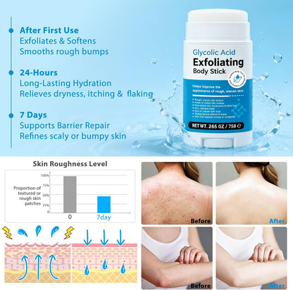 Exfoliating Body Stick with AHA 7% + BHA 0.5% — Smooth &amp; Soft Skin Formula — Solid Non-Messy Texture — With Shea Butter for Nourishing Care — For Arms, Legs, Inner Thighs, Underarms &amp; Rough Areas