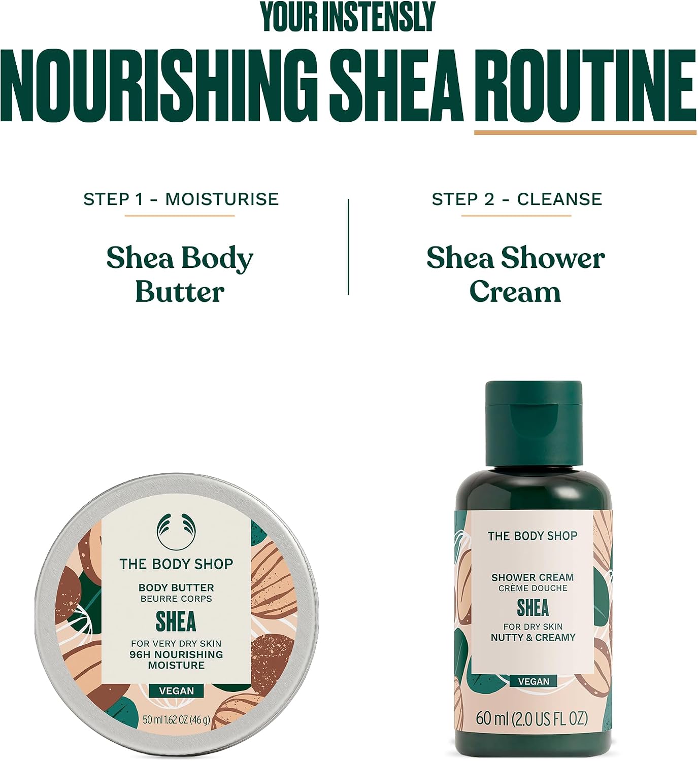 The Body Shop Shea Treats Gift Set, Shower Cream 60ml, Body Butter 50ml, Nourishing Body Care Duo for Dry Skin, Gentle Cleanser, 96hr Moisture, Softening, Vegan Skincare Gift