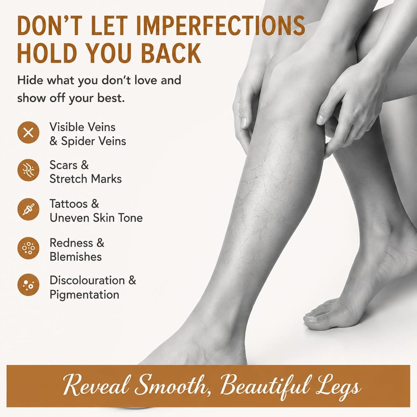 Leg Makeup Waterproof No Transfer - Leg Full Coverage Concealer With Brush - Tattoo Cover Up Makeup - Body Foundation For Veins &amp; Scars - Long-Lasting &amp; Even Skin Tone (#2 Medium Glow)