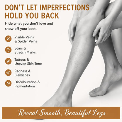 Leg Makeup Waterproof No Transfer - Leg Full Coverage Concealer With Brush - Tattoo Cover Up Makeup - Body Foundation For Veins &amp; Scars - Long-Lasting &amp; Even Skin Tone (#2 Medium Glow)