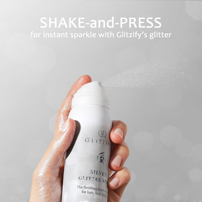 Silver Body Glitter Spray for Hair &amp; Clothes - Eco-Friendly Festival Shimmer, Quick-Dry Washable Fragrance-Free, 140ml Sustainable Shine