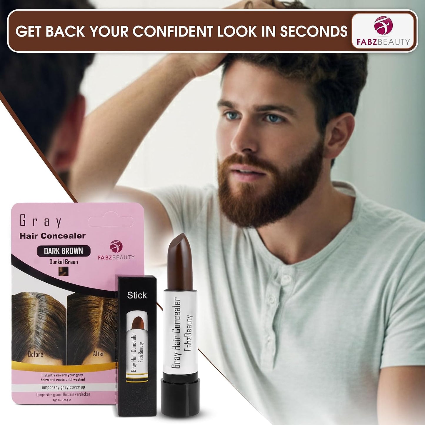 Root Touch Up Stick for Women &amp; Men | Easy Hair Root Colour Touch Up for Grey Coverage, Long-Lasting Hair Colour with Magic Retouch, Natural &amp; Quick Application (Dark Brown)