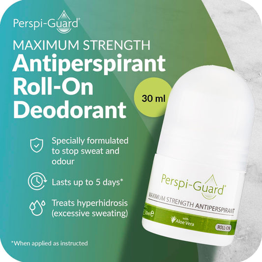 Perspi-Guard Maximum Strength Antiperspirant Roll On Deodorant for Men, Women, Treats Excessive Sweating, Hyperhidrosis Lasts 3-5 Days, Unscented 30ml