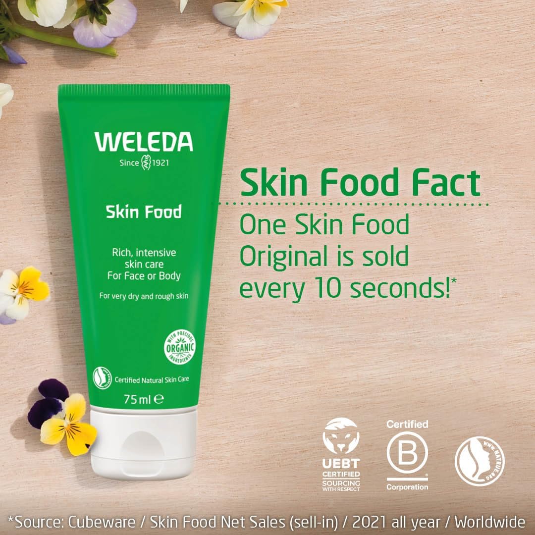Weleda Skin Food Twin Pack, Dry Skin Moisturiser, Moisturising Cream &amp; Primer, Face &amp; Body, For Men &amp; Women, Multiple Uses, Certified Natural, 2 x 75ml
