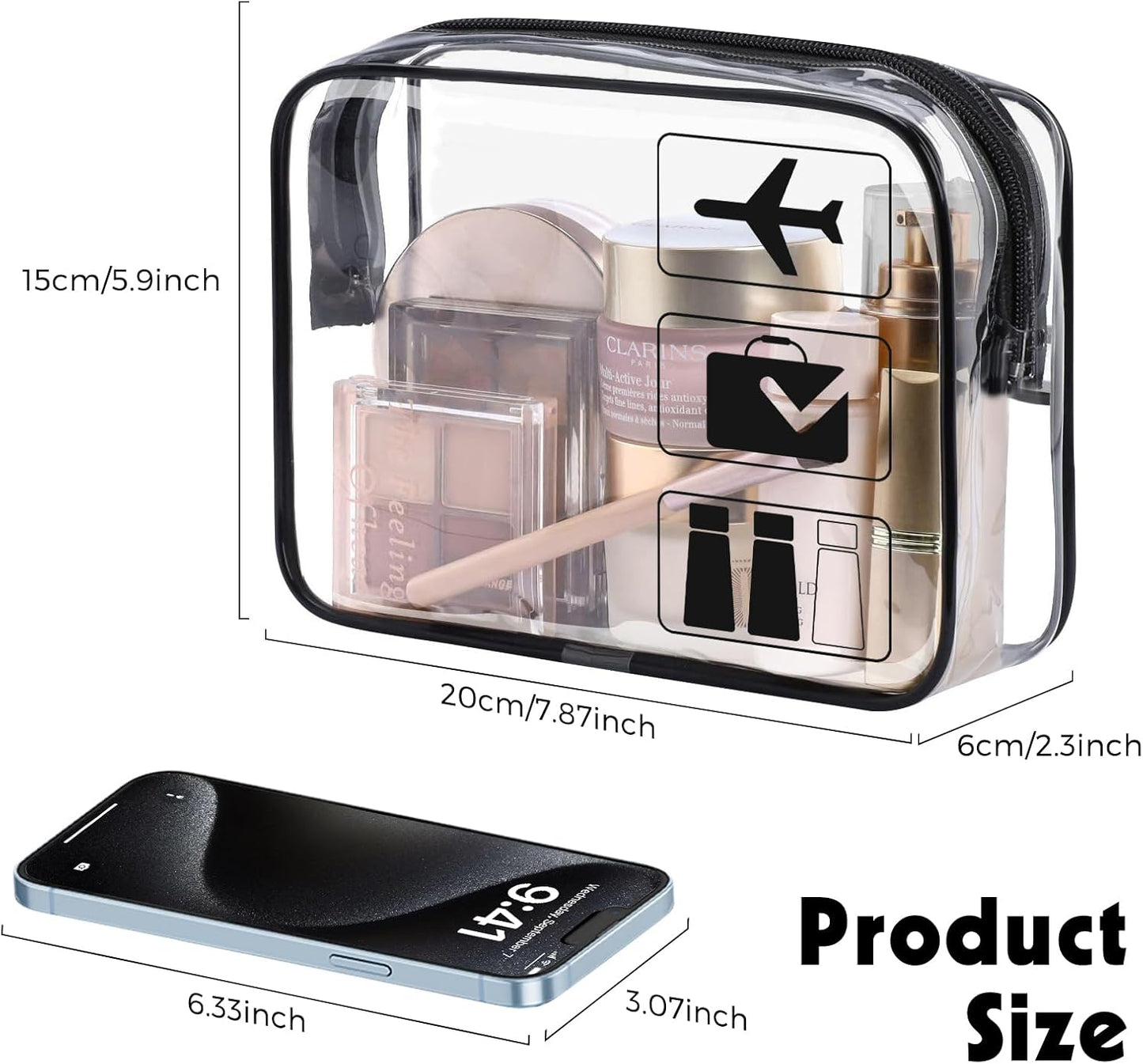 Clear Travel Toiletries Bag, 2 PCS TSA Approved Toiletry Bag with Zippers Travel Essentials PVC Waterproof Cosmetic Clear Makeup Bag for Women and Men, Travelling and Holiday