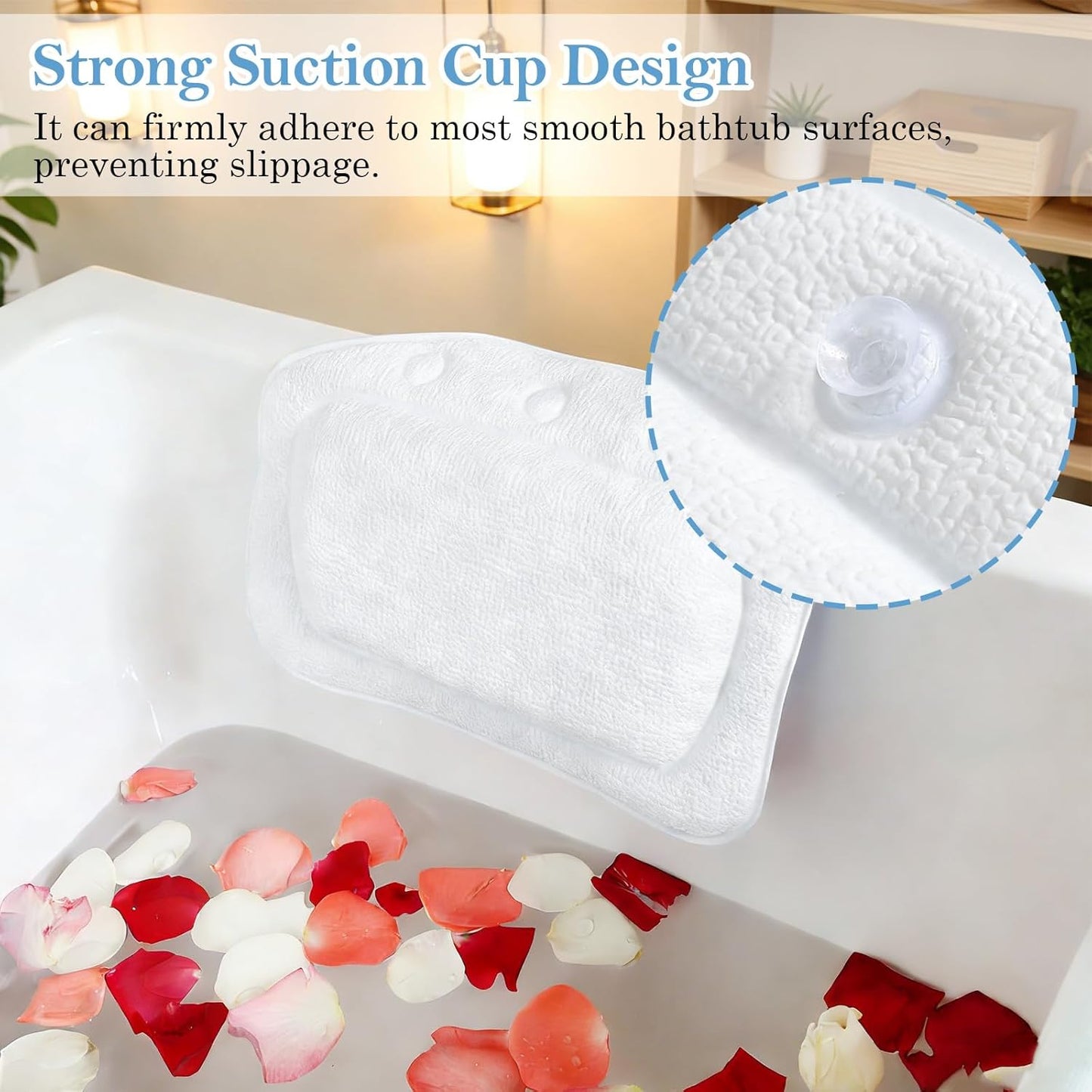 Bath Pillow for Bathtub, 2 Pcs Waterproof Strong Suction Cups Bath Pillows with 1pairs Bath Gloves for Neck and Head