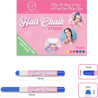 Hair Chalk Gift for Girls - 6 Pens Temporary Non-Toxic Easy Washable Hair Dye Colorful, Pens, Gift Birthday Party Girls, Multicolour