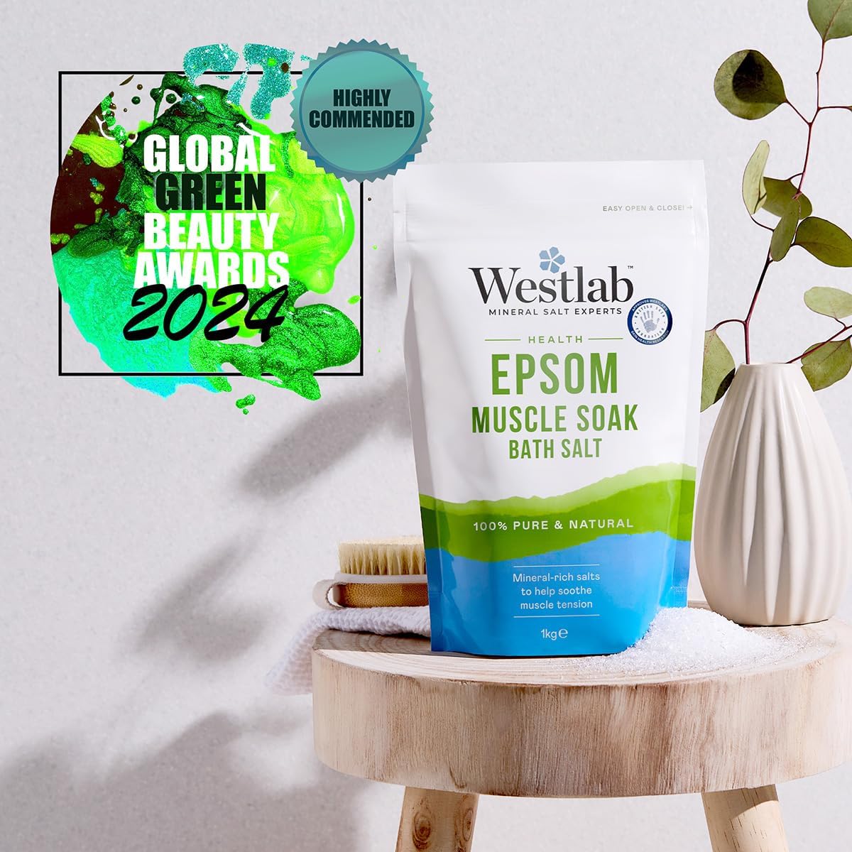 Westlab Epsom Salts 1kg - Soothe and Relax Muscles to Improve MSK Health &amp; Comfort by Reducing Stiffness and Aching. Sports Recovery - Improved Performance.