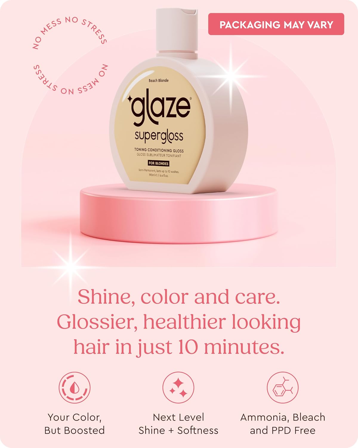 Glaze Supergloss Color Conditioning Gloss With Dispensing Pump – Hydrating Semi-Permanent Colour Hair Gloss &amp; Shine Boost – For Medium to Dark Blonde Hair – 190ml - Beach Blonde