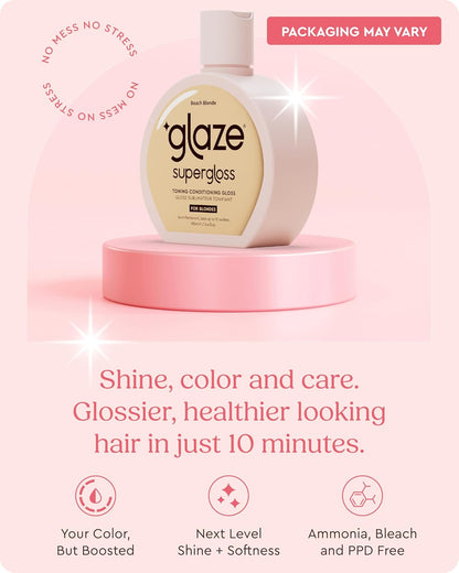 Glaze Supergloss Color Conditioning Gloss With Dispensing Pump – Hydrating Semi-Permanent Colour Hair Gloss &amp; Shine Boost – For Medium to Dark Blonde Hair – 190ml - Beach Blonde