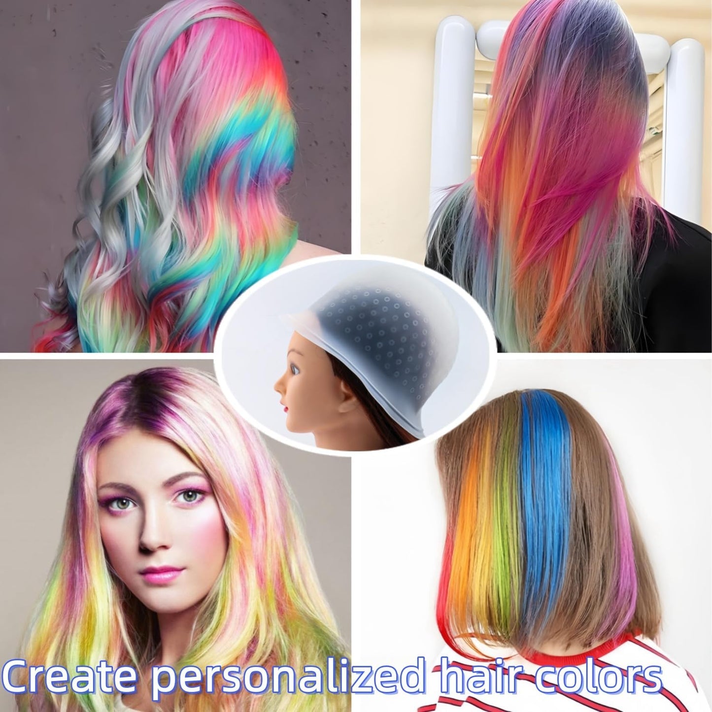 Silicone Highlight Hair Cap with Hole Position, Professional Reusable Hair Coloring Cap with Crochet and Brushes, Salon Hairdressing Dyeing Tools for Women Men