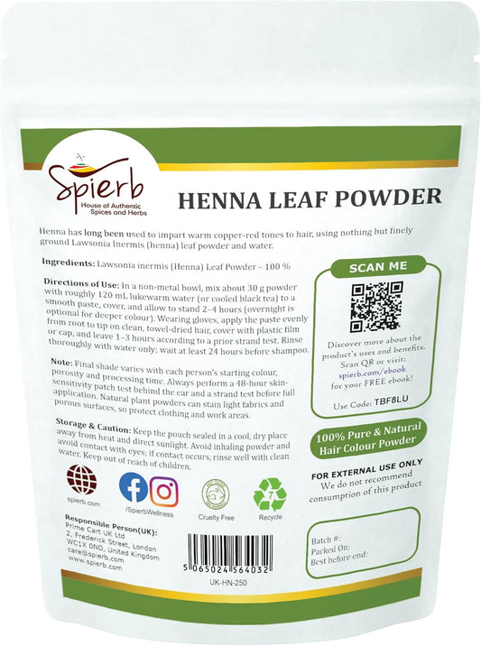 Spierb Henna Powder for Hair (250 g) | 100 % Natural Hair Dye | Use this Long Lasting Henna Hair Dye for Copper Red or Blend with Indigo powder for Dark Brown/Jet Black Hair Colour