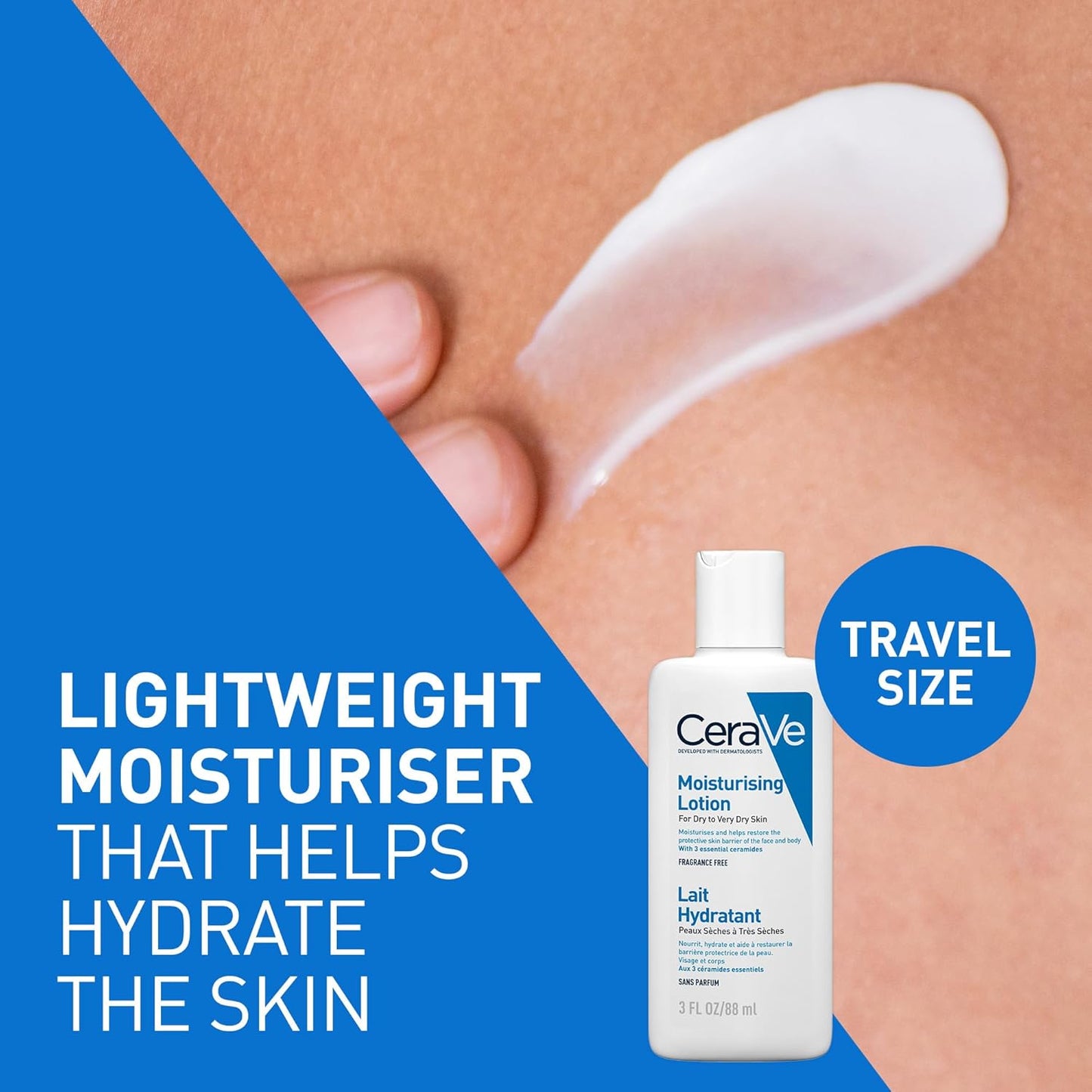 CeraVe Travel Moisturising Lotion, 3 Ceramides, for Dry Skin, 88ml