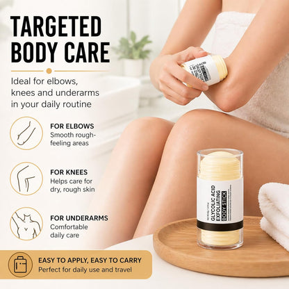 Glycolic Acid Exfoliating Body Stick, Glycolic Acid Stick, Body Exfoliator - Shea Butter Body Care Balm for Rough, Dry, Uneven Texture - Lightweight Non-Greasy Care for Underarms,Elbows, Knees 40g