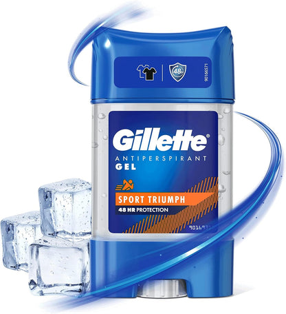 Gillette Antiperspirant Clear Gel Deodorant For Men, 48-Hour Invisible Sweat and Odour Protection, Pack of 6, 420 ML (6 X 70 ML), Sport Triumph
