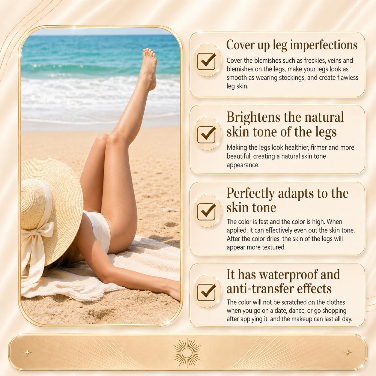 Miracle Da Paris Body Perfector Waterproof Tattoo Cover Up Makeup Full Coverage Leg Foundation Cream with Brush for Daily Wear and Events (Tan)