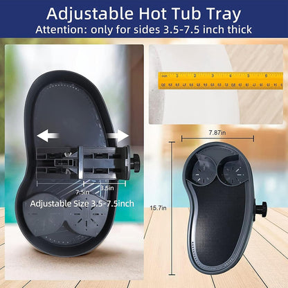 Adjustable Hot Tub Tray Table, Plastic Nonslip Tub Side Table Drink Holder with Cup Holder Spa Drink Tray Side Table Accessories for Beverage Books Food