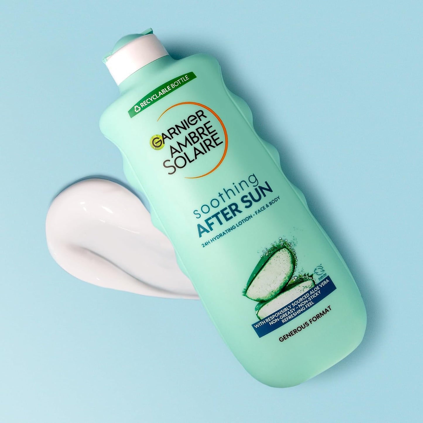 Garnier Ambre Solaire After Sun Lotion, for Face &amp; Body, with Naturally Derived Aloe Vera, Intensely Rehydrates Skin, Instant Cooling Effect, Approved by Cruelty Free International, 400 ml