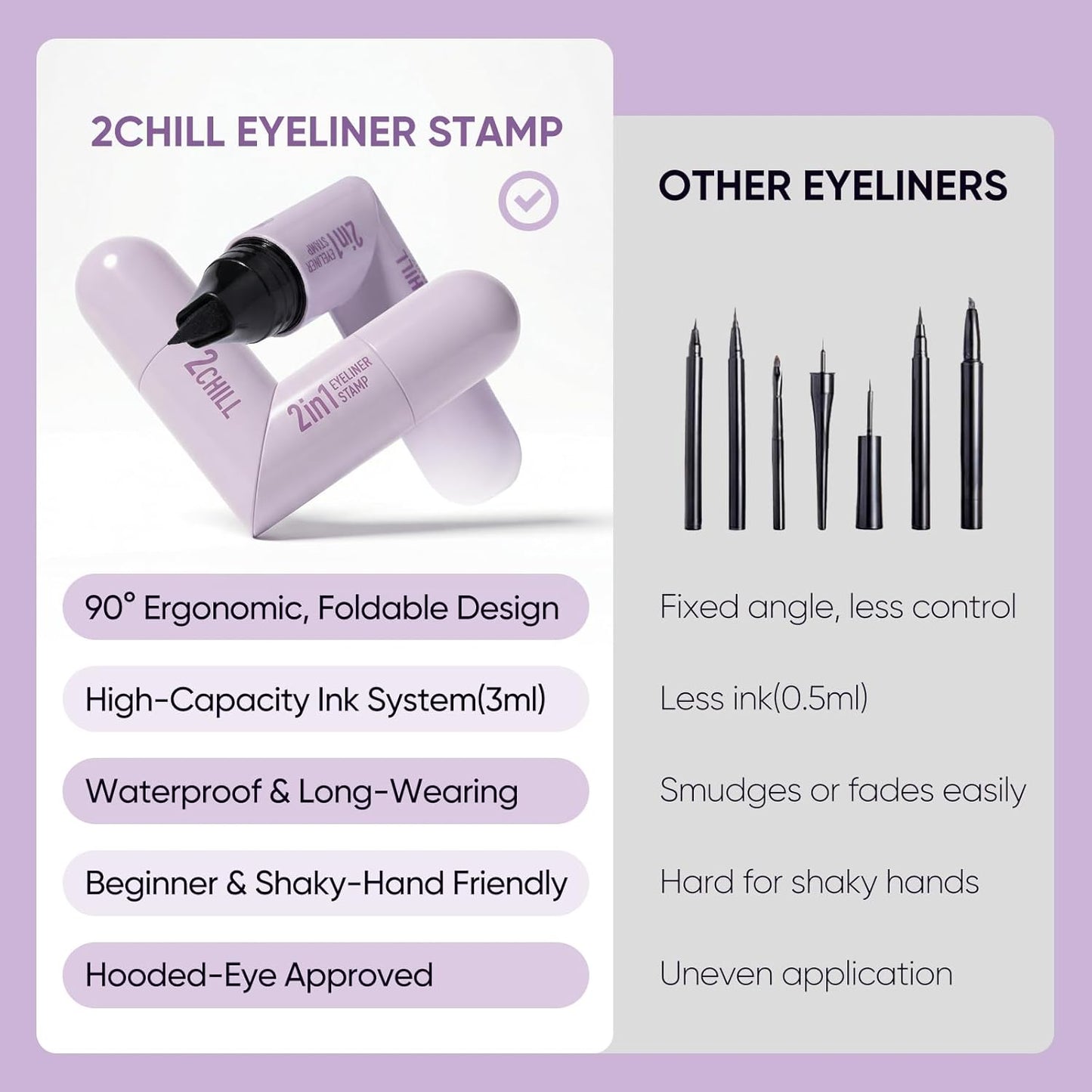 2CHILL 2 PCS Eyeliner Stamp Set, Dual-End Rotatable Liquid Eyeliner Pencil, Waterproof &amp; Smudge-Proof Long Lasting Makeup, Winged Eyeliner for Beginners and Makeup Enthusiasts, Black &amp; Brown