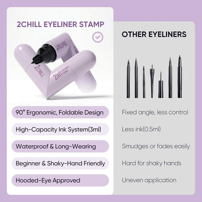2CHILL 2 PCS Eyeliner Stamp Set, Dual-End Rotatable Liquid Eyeliner Pencil, Waterproof &amp; Smudge-Proof Long Lasting Makeup, Winged Eyeliner for Beginners and Makeup Enthusiasts, Black &amp; Brown