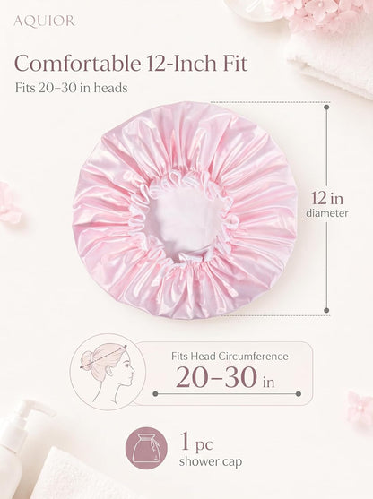 Aquior Shower Cap Reusable Shower Cap for Women Double Layer Waterproof Large Size for All Hair Lengths for Girls Spa Home Salon (Pink Cloud)