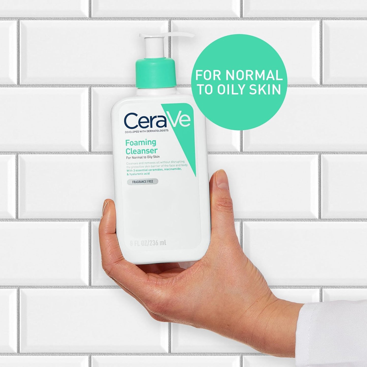 CeraVe Foaming Cleanser for Normal to Oily Skin with Niacinamide &amp; 3 Essential Ceramides, Developed with Dermatologists, Gently Cleanses &amp; Removes Excess Oil, Fragrance-Free