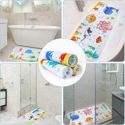 LATERN Bathtub Mat for Kid, 100CM x 40CM Extra Long Bath Tub Mat Anti Slip Shower Mat with Suction Cups and Drain Holes for Bathroom Wet Floor - Machine Washable (Octopus)