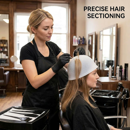 Professional 6 PCS Highlighting Kit, Highlighting Cap and Hook, Reusable Highlight Hat with Hook, Professional Reusable Highlighting Caps for Home and Salon Use, Effortless DIY