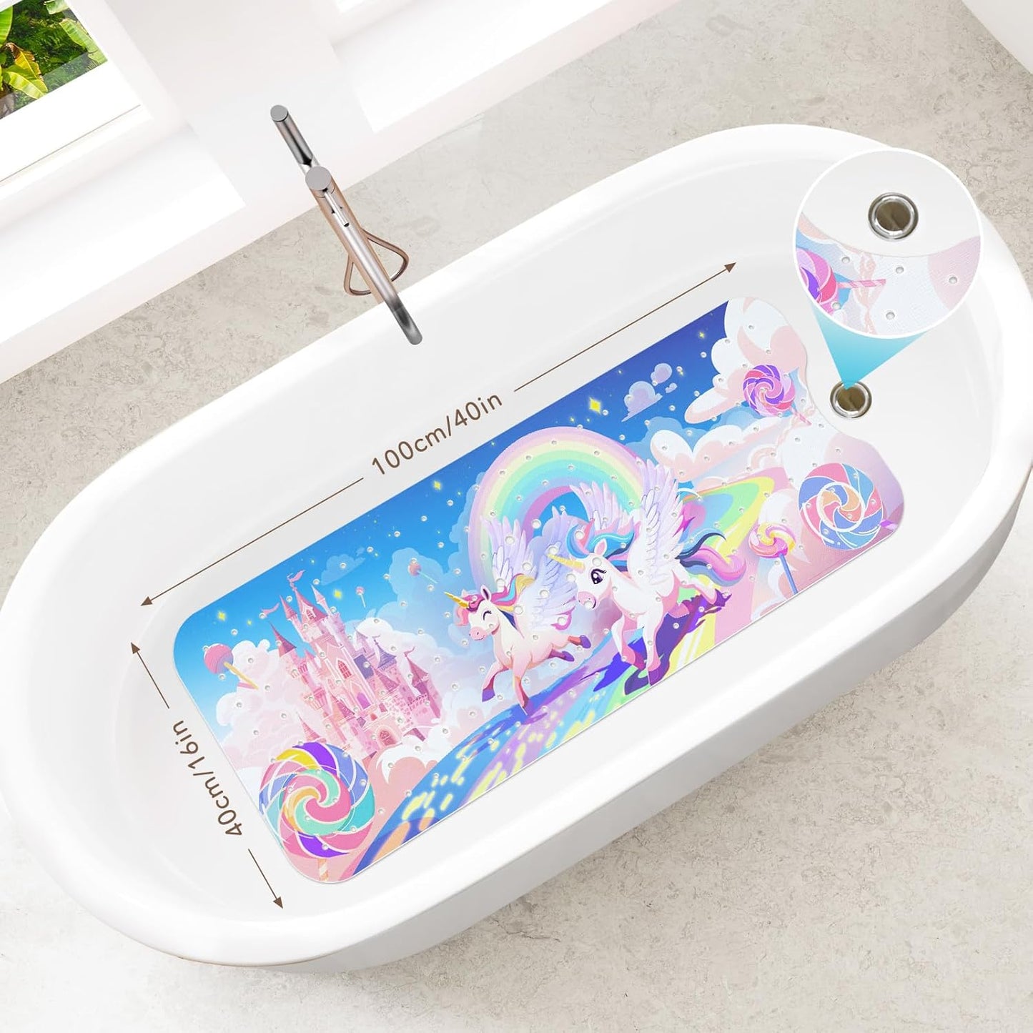 SHUCHING Kids Bath Mat Non Slip, Unicorn Baby Bathtub Mat Anti Slip 100 X 40 cm Extra Long, Girls Shower Mat Non Slip Anti Mould for Bathroom Machine Washable