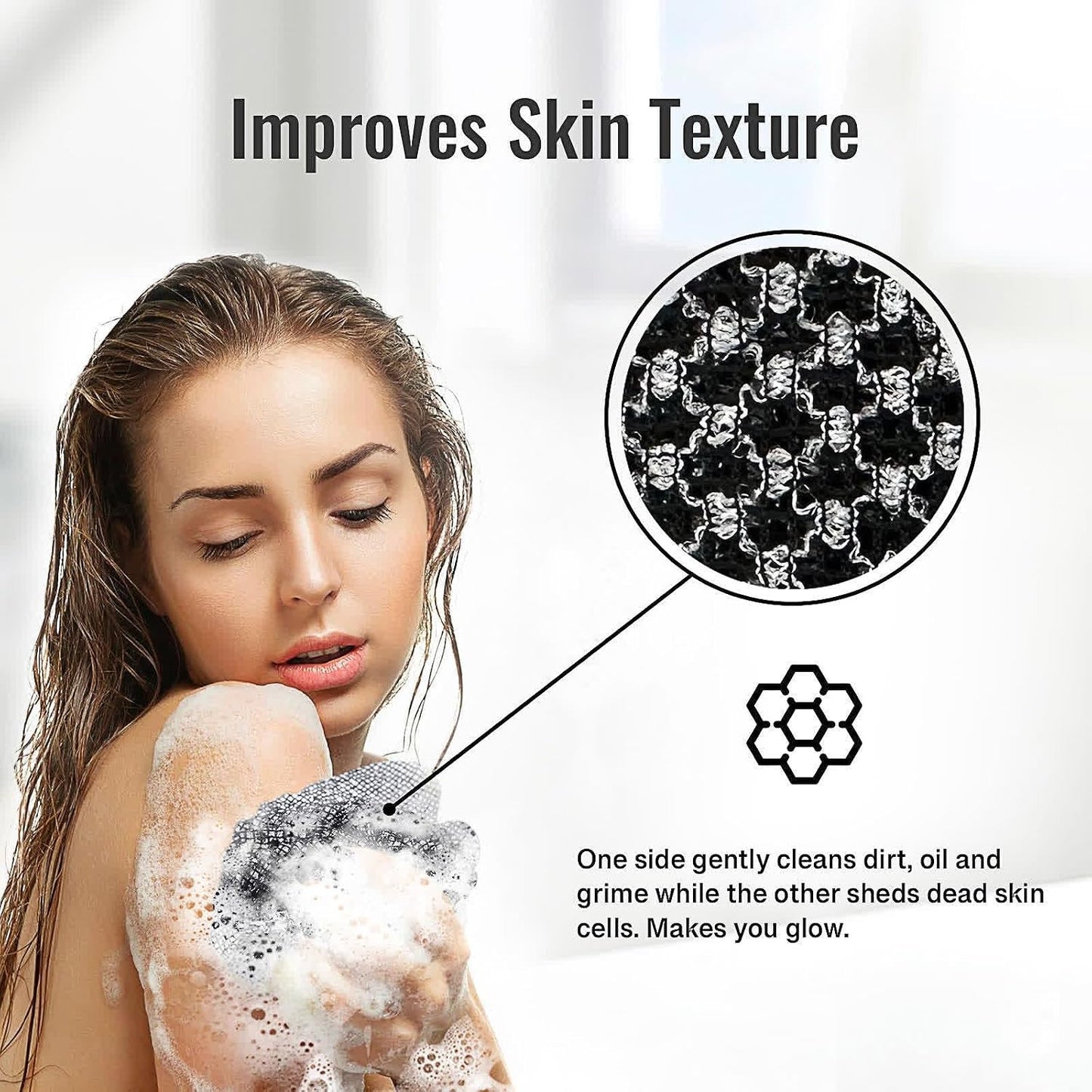 2 Pcs Japanese Exfoliating Shower Towel - Antibacterial Treated Fabric,Multi - use for Scrubbing,Lathering and Dead Skin Removal,Suitable for Adults' Daily Use