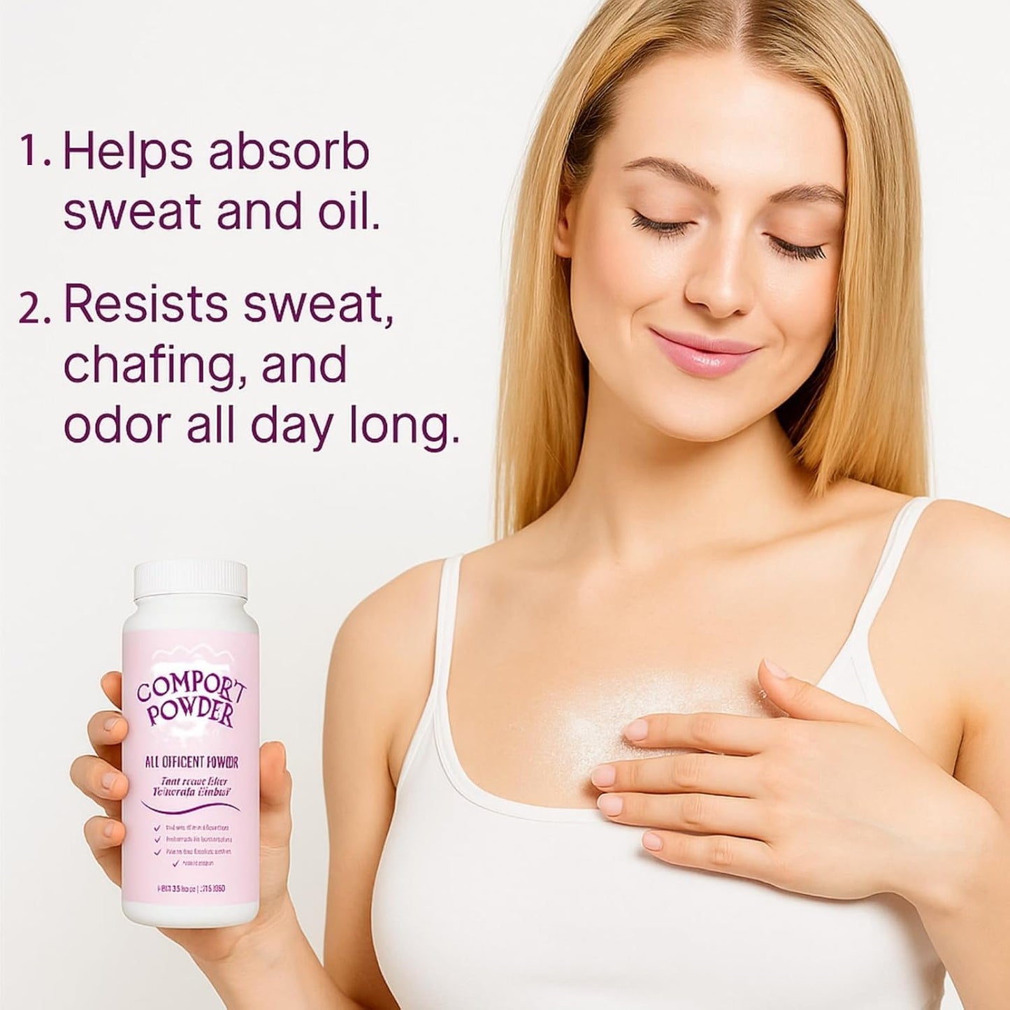 2PCS Dry &amp; Fresh Powder,Comfort Powder,Anti Chafing Deodorant,Talc-Free Body Powder for Women,Odor Removal,Fresh Scent,Talcum Po/wder,Groin and Underboobs,Controls Inner Thigh Chafing &amp; Sweat