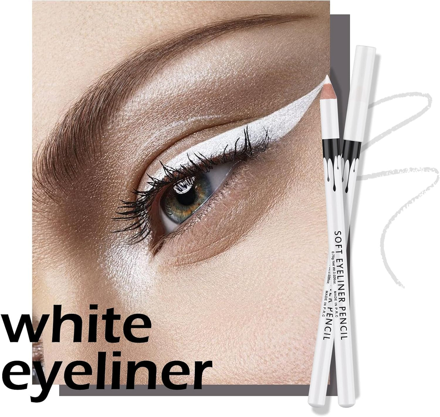 FREEORR 12 Packs Professional Highlighter Eye Liner Pen, White Eyeliner Pencil, Waterproof Long Lasting Eye Brighten