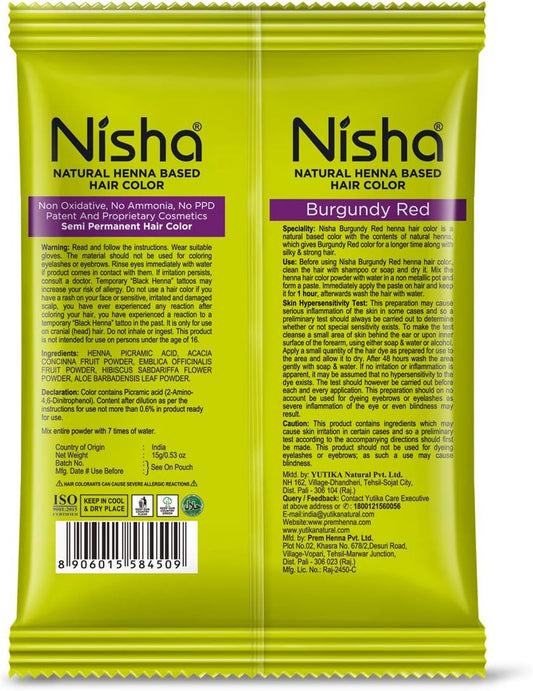 Nisha Natural Henna Based Hair Color Powder 15gm Burgundy Red (Pack of 6)