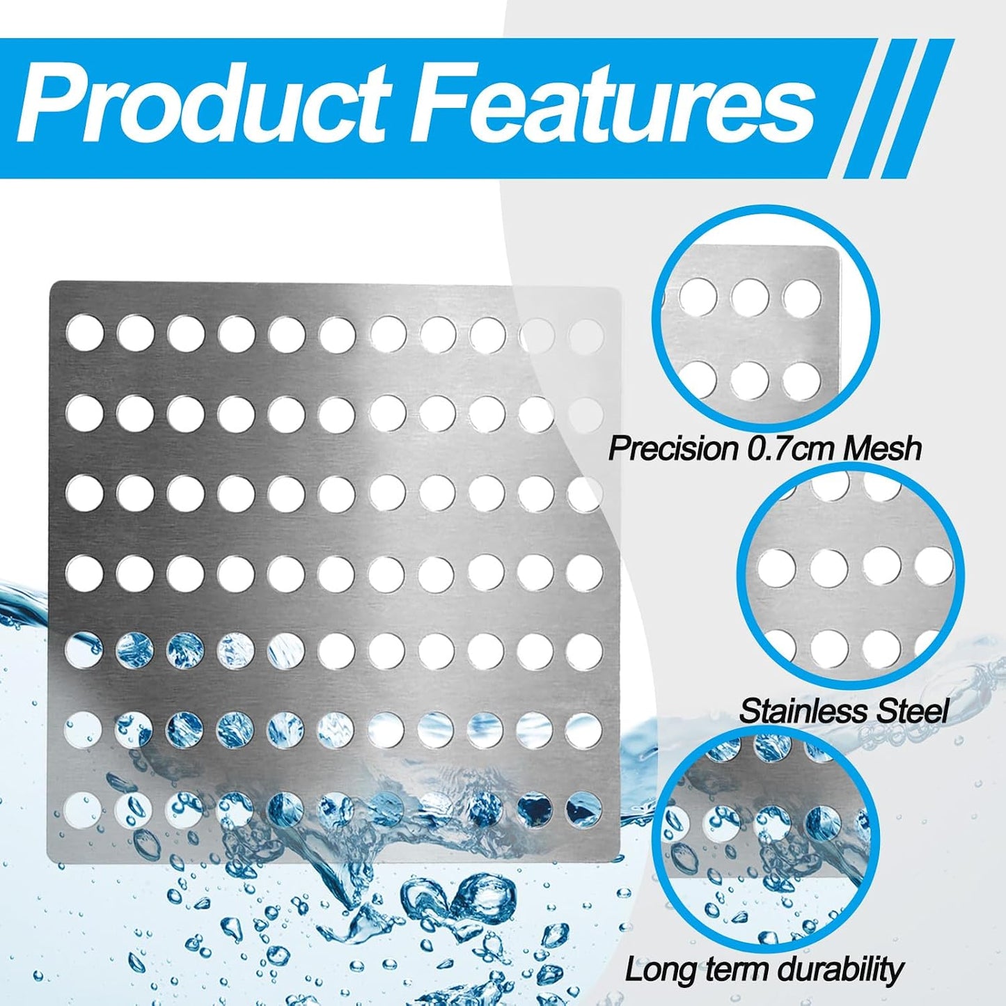 2 Pack Stainless Steel Drain Cover – 15x15cm Square Outdoor Drain Cover with 0.7cm Mesh Holes, Rustproof Drain Guard for Leaves &amp; Debris, Grid Covers for Outside Drains, Garden &amp; Shower Drainage