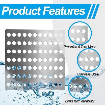 2 Pack Stainless Steel Drain Cover – 15x15cm Square Outdoor Drain Cover with 0.7cm Mesh Holes, Rustproof Drain Guard for Leaves &amp; Debris, Grid Covers for Outside Drains, Garden &amp; Shower Drainage