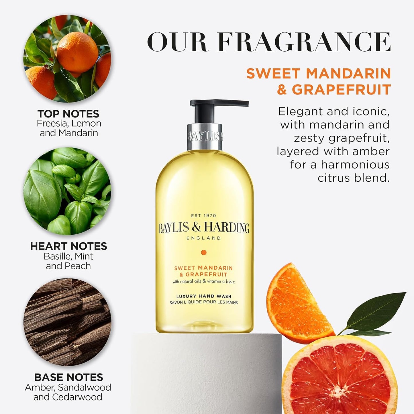 Baylis &amp; Harding Sweet Mandarin and Grapefruit Hand Wash, 500 ml (Pack of 3) - Vegan Friendly