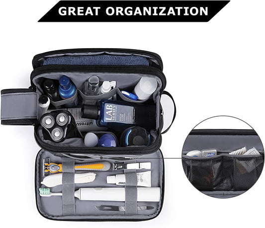 BAGSMART Mens Wash Bag Travel Toiletry Bag Makeup Shower Shaving Organiser for Bathroom Camping Gym - Water Resistant &amp; Wet Dry Seperate, Black