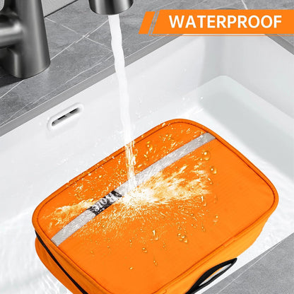 Hanging Toiletry Bag Waterproof, Large Man Wash Bags for Men, Travel Toiletry Bag Folding Portable Toiletries Bag for Men &amp; Women with 4 Compartments, Orange, 28 x 12 x 21cm